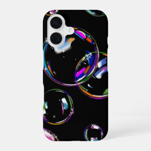 Levendige Regenboog Holografische Zeepbellen op Zw iPhone 16 Hoesje
