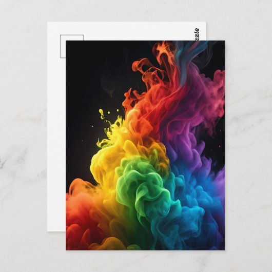 Levendige regenboog inkt-rook wolk zwarte achtergr briefkaart (Voorkant / Achterkant)