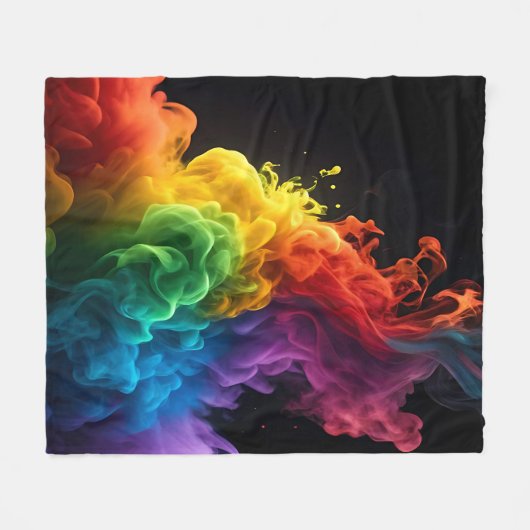 Levendige regenboog inkt-rook wolk zwarte achtergr fleece deken (Voorkant (Horizontaal))