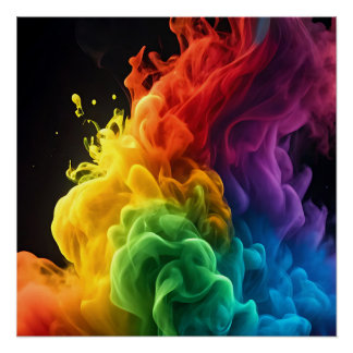 Levendige regenboog inkt-rook wolk zwarte achtergr perfect poster