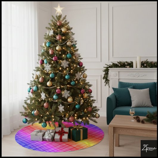 Levendige Regenboog Kaaise Plaid Kleurverloop Digi Kerstboom Rok