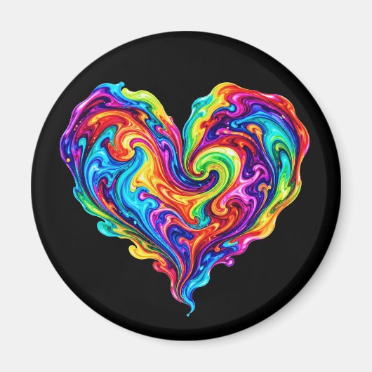 Levendige Regenboog Overgoten Verf Hart Magneet (Voorkant)