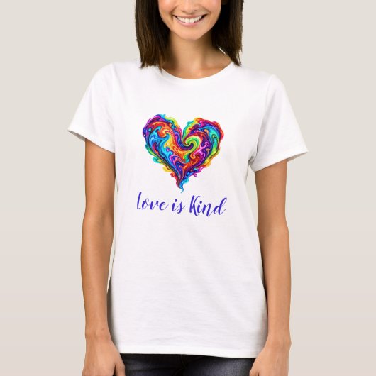 Levendige Regenboog Overgoten Verf Hart T-shirt (Voorkant)