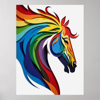 Levendige Regenboog Paard Silhouet Poster
