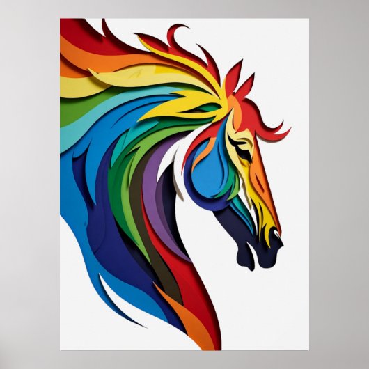 Levendige Regenboog Paard Silhouet Poster (Voorkant)