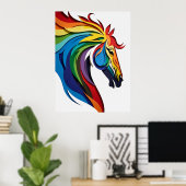 Levendige Regenboog Paard Silhouet Poster (Thuiskantoor)