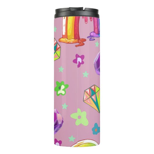 Levendige regenboog, Pareltjes en bloemen naadloos Thermosbeker (Achterkant)