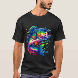 Levendige Regenboog Spat Bass Vis Illustratie T-shirt