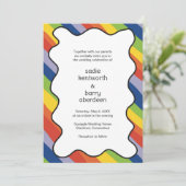 Levendige regenboog Squiggle Lijst Modern Wedding Kaart (Staand voorkant)