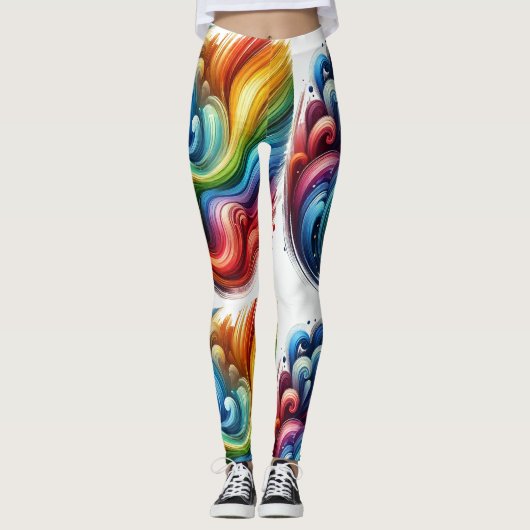 Levendige Regenboog Swirl Leggings (Voorkant)