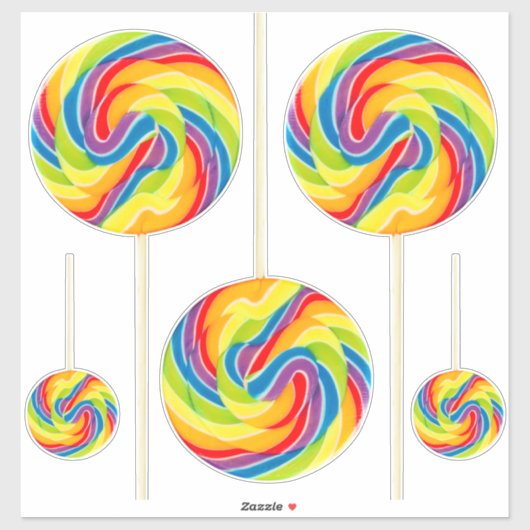Levendige Regenboog Swirl Lollipop Stickers (Vel)