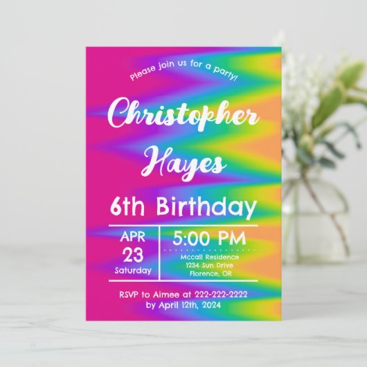 Levendige Regenboog Tie Dye Verjaardag  Kaart (Staand voorkant)