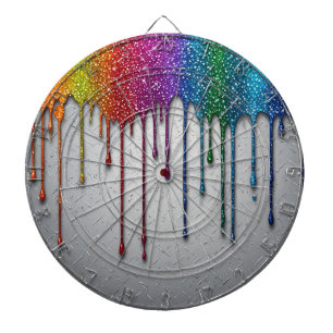 Levendige Regenboog Verf Druppels Dartbord
