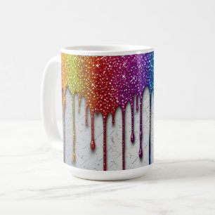 Levendige Regenboog Verf Druppels Koffiemok