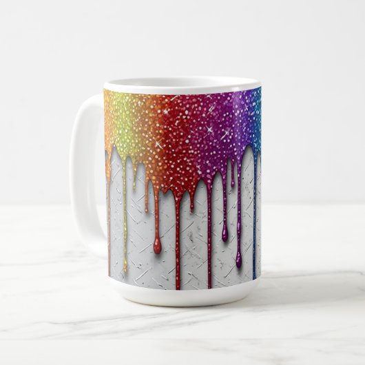 Levendige Regenboog Verf Druppels Koffiemok (Voorkant links)