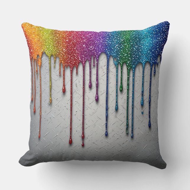 Levendige Regenboog Verf Druppels Kussen (Voorkant)