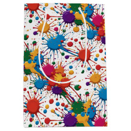 Levendige regenboog verfspatten en druppels medium cadeauzakje