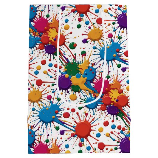 Levendige regenboog verfspatten en druppels medium cadeauzakje (Achterkant)