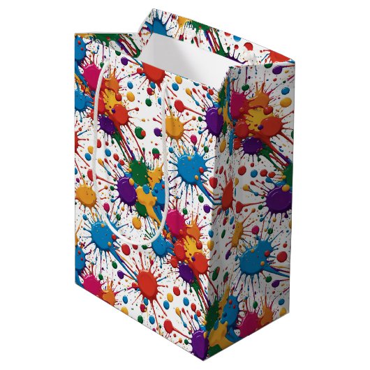 Levendige regenboog verfspatten en druppels medium cadeauzakje (Achterkant Gekanteld)