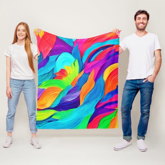 Levendige regenboog wervelt Abstracte kunst Fleece Deken (In situ)