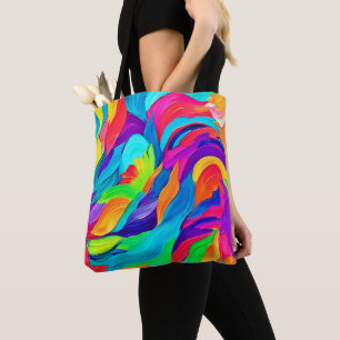 Levendige regenboog wervelt Abstracte kunst Tote Bag