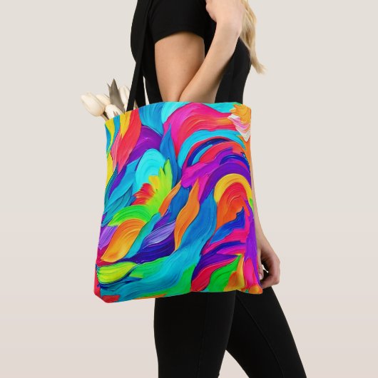 Levendige regenboog wervelt Abstracte kunst Tote Bag (Dichtbij)