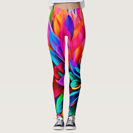 Levendige regenboogbloem Abstract Leggings (Voorkant)