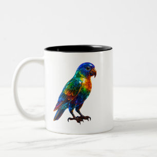 Levendige regenboogpapegaai kunst - kleurrijk glas tweekleurige koffiemok