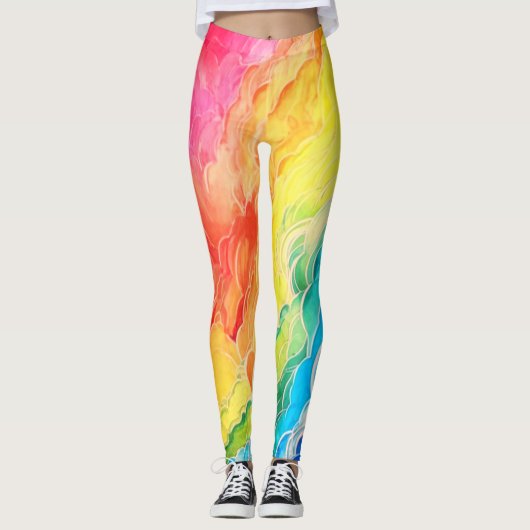 Levendige regenboogwolken leggings (Voorkant)