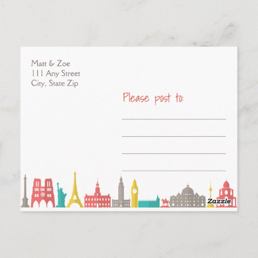 Levendige, Reis Bruiloft Dank u Briefkaart (Achterkant)