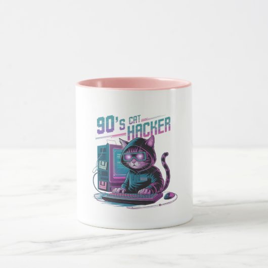 Levendige Retro 90s Cat Hacker Mok (Midden)