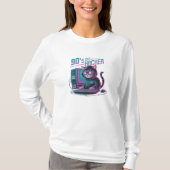 Levendige Retro 90s Cat Hacker T-shirt met lange m (Voorkant)