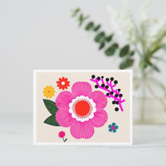 Levendige Retro Bloem – Vetroze en Gele Bloemen Briefkaart (Staand voorkant)