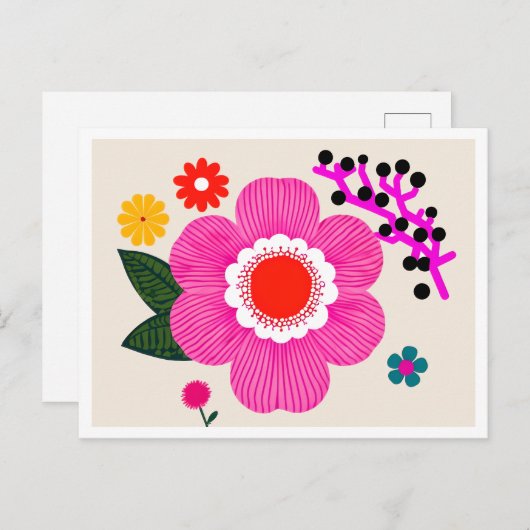 Levendige Retro Bloem – Vetroze en Gele Bloemen Briefkaart (Voorkant / Achterkant)