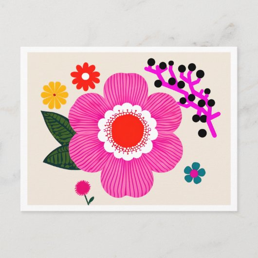 Levendige Retro Bloem – Vetroze en Gele Bloemen Briefkaart (Voorkant)