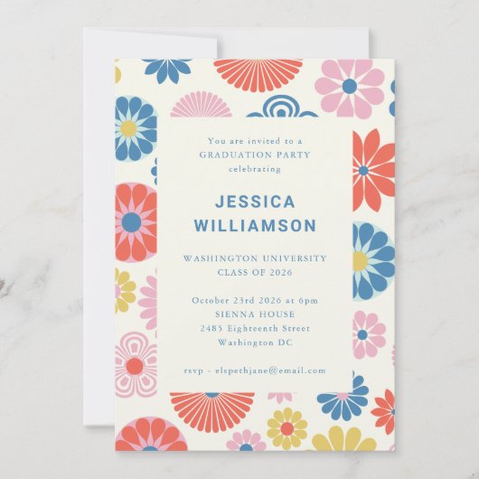 Levendige Retro Bloemen Kleurrijke Graduation Part Kaart (Voorkant)