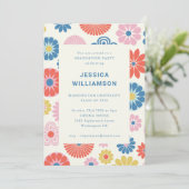 Levendige Retro Bloemen Kleurrijke Graduation Part Kaart (Staand voorkant)