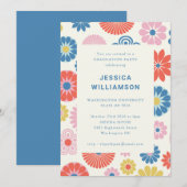 Levendige Retro Bloemen Kleurrijke Graduation Part Kaart (Voorkant / Achterkant)