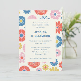 Levendige Retro Bloemen Kleurrijke Graduation Part Kaart