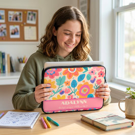 Levendige Retro Bloemen Valentijnsdag Cadeaus voor Laptop Sleeve