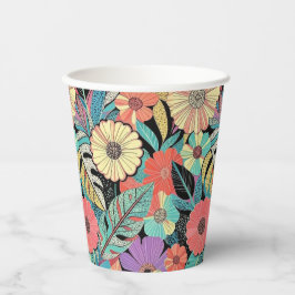 Levendige Retro Bloemenuitbarsting Papieren Bekers