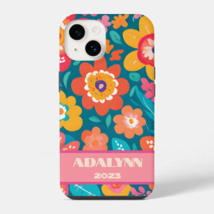 Levendige Retro Blossoms Valentijnse Tieners Cadea iPhone 14 Hoesje