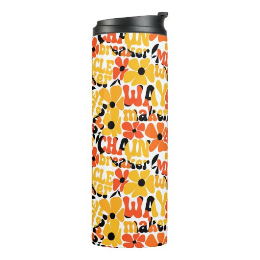 Levendige Retro Christelijke Bloemtypografie Thermosbeker (Gedraaid links)