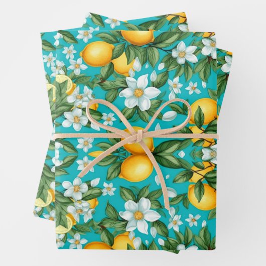 Levendige Retro Citrus Medley Kerstmis Inpakpapier Vel (In situ)