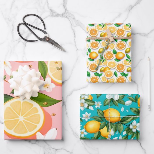 Levendige Retro Citrus Medley Kerstmis Inpakpapier Vel (Voorkant)