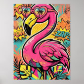 Levendige Retro Comic Flamingo Zonnebril Pop Art P Poster (Voorkant)