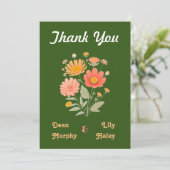 Levendige Retro Floral Flat Dank u kaart (Staand voorkant)