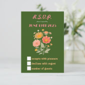 Levendige Retro Floral RSVP-kaart RSVP Kaartje (Staand voorkant)