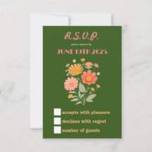 Levendige Retro Floral RSVP-kaart