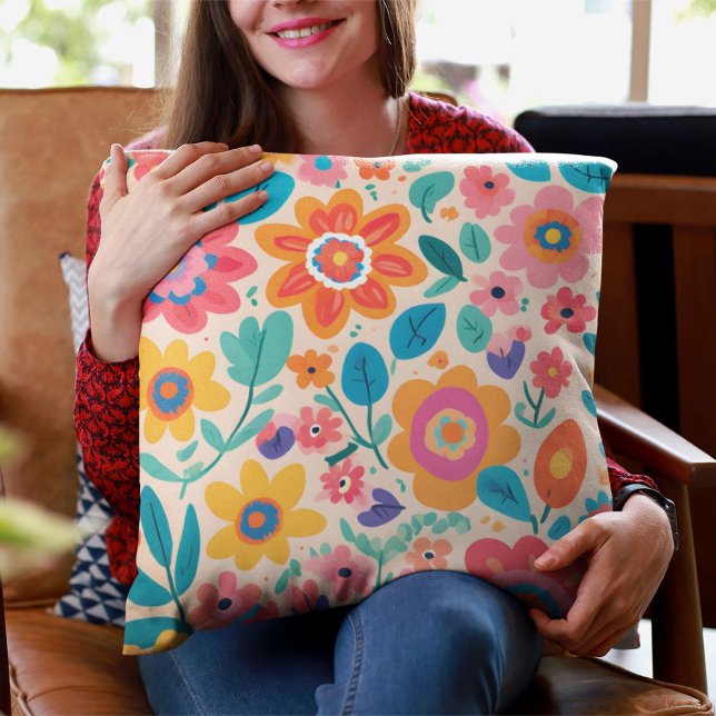 Levendige Retro Florals Valentijnse Tieners Cadeau Kussen (Vivid Retro Florals Valentines Gifts for Teens)